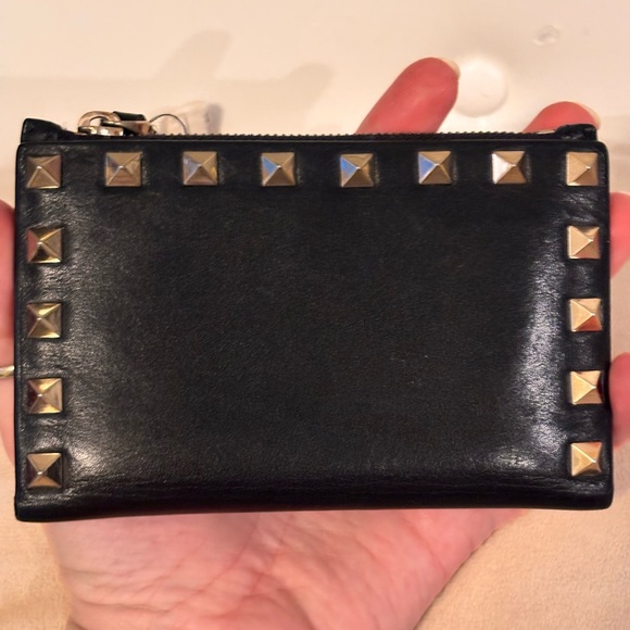 Valentino Garavani Black Studded Textured Leather Compact / Zippy Wallet EUC - Picture 7 of 12